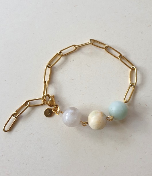 bransoletki z kamieni naturalnych Bransoletka KULKA 3 kamień księżycowy, akwamaryn, amazonit