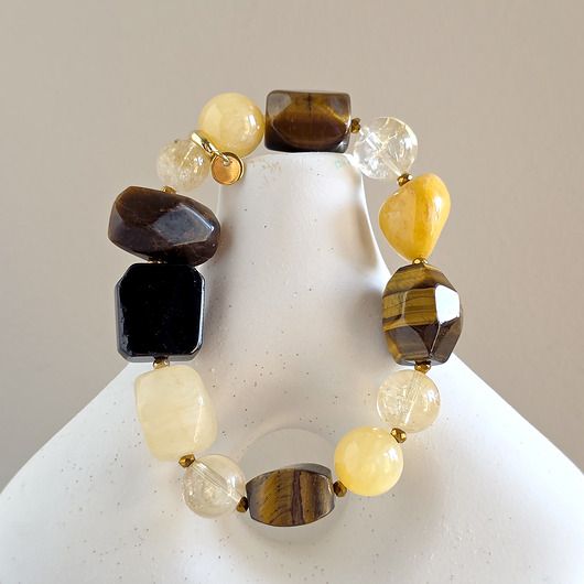 bransoletki z kamieni naturalnych Tygrysie oko, cytryn, czarny turmalin, kalcyt i hematyt bransoletka