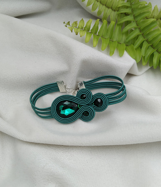 bransoletki soutache Bransoletka sutasz, zielona butelkowa szmaragdowa bransoletka