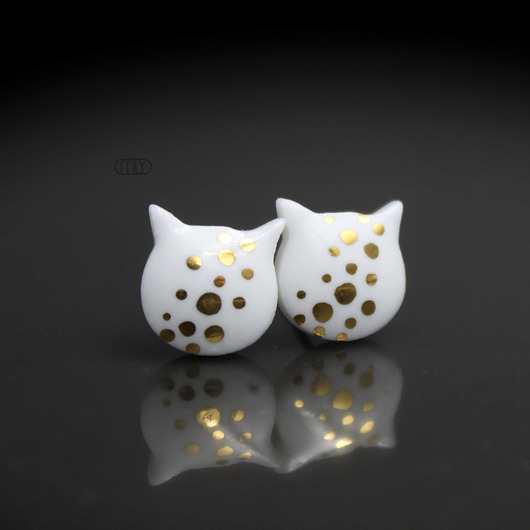 kolczyki ceramiczne Kotki/stal chirurgiczna/