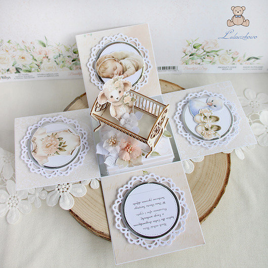 kartki, zaproszenia na chrzest Exploding box na chrzest roczek "Sweetie1"GOTOWY