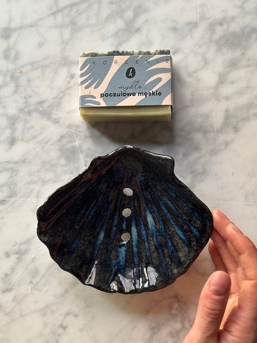 mydelniczki Ceramiczna Mydelniczka Handmade Muszelka Muszla z Odpływem Błękitna