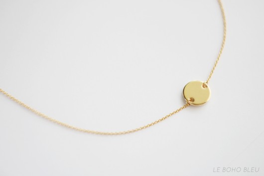16k Gold Plated Two Holes Round Tag Necklace Le Boho Bleu