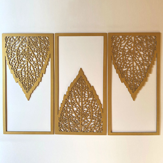Elegancki Tryptyk Panele Liście,Komplet 3 szt Missing Decor