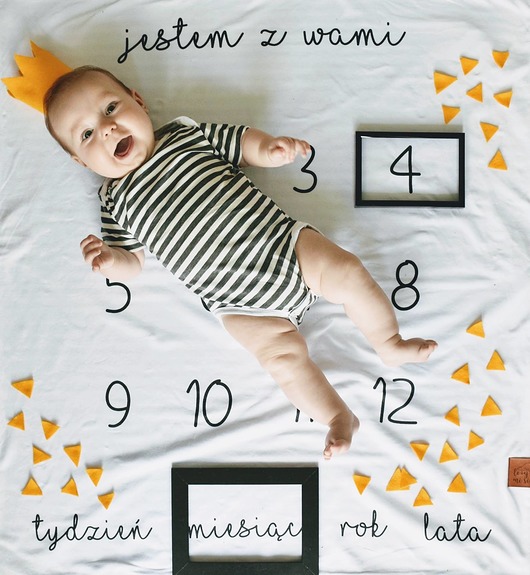Kocyk z metryczką 2w1 żółta lamówka Lezy mi sie