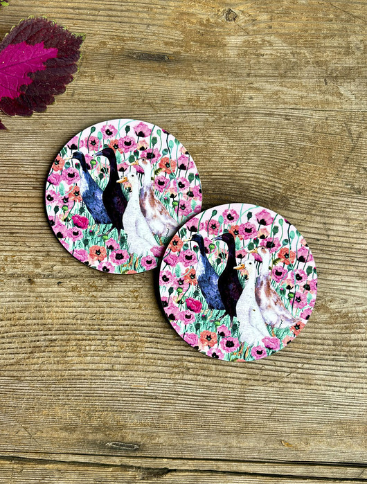 podkładki do kuchni Podkładki pod kubek- Biegusy- Kaczki - Ilustracja - Cup coasters