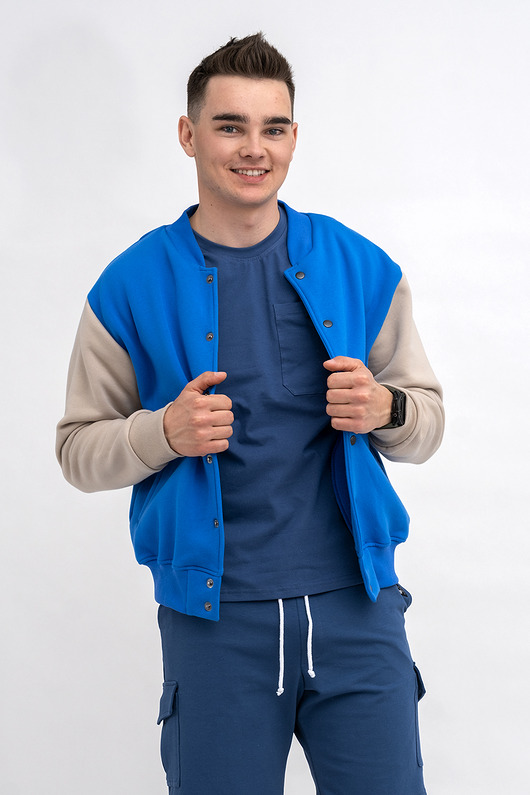 bluzy męskie Bejsbolówka  Niebieska /Beż
