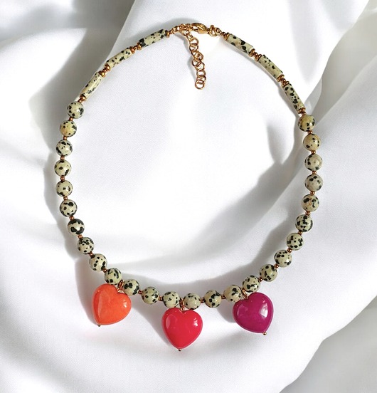 naszyjniki - inne Jaspis dalmatyński i serca : naszyjnik : ENERGIA!