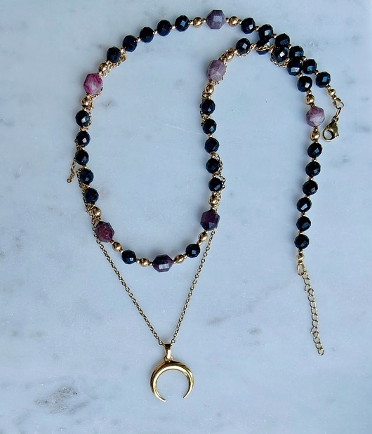 naszyjniki - inne Naszyjnik z turmalinów z księżycem. Dark Moon