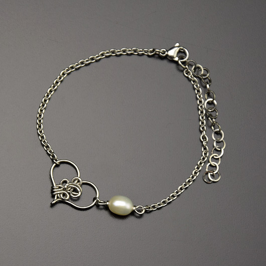 bransoletki wire wrapping Bransoletka serce perła wire wrapping