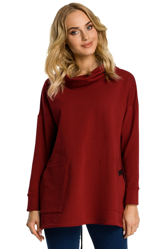 Bluza oversize z kominem-bordowa(M-344) MOE