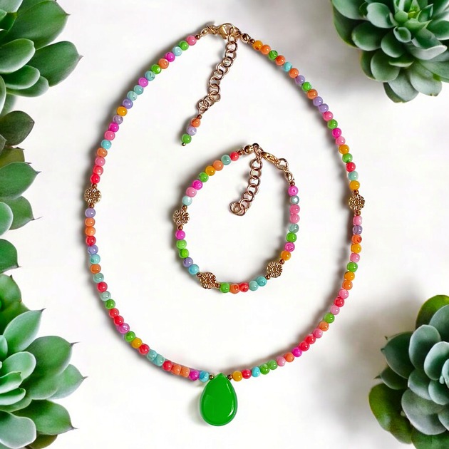 komplet biżuterii RAZEM TANIEJ : summer collection  :: kolorowa muszla, jadeit i kwiatuszki