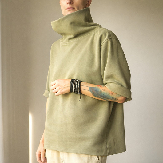 bluzki kimonowe damskie Bluza golf rękaw do łokcia blada oliwka