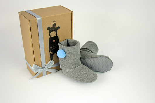 Bambosze z golfem / hand made / niebieski pompon Mimi Monster