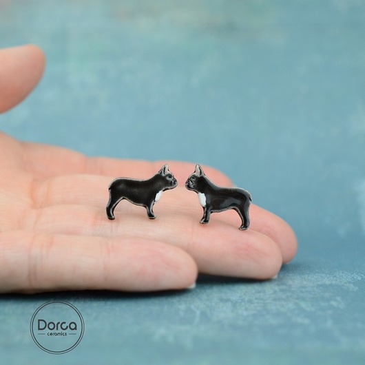 Buldog francuski mini- ceramiczne kolczyki Dorca