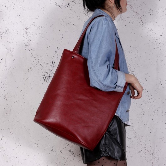 Shopper bag XL bordowy / pojemna torba na zamek hairoo