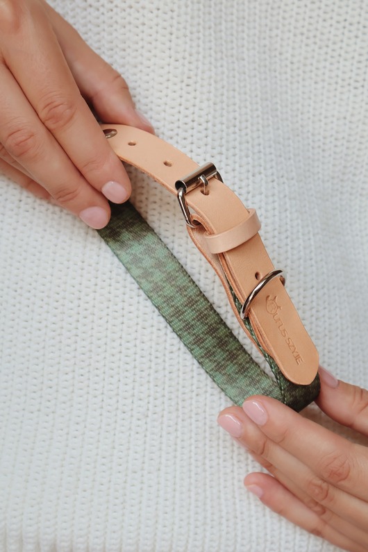 smycze i obroże dla psów i kotów Obroża Łączona Green Pepit / Nude Leather 2 cm