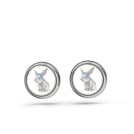 kolczyki szklane Kolczyki sztyfty - Zając - mini