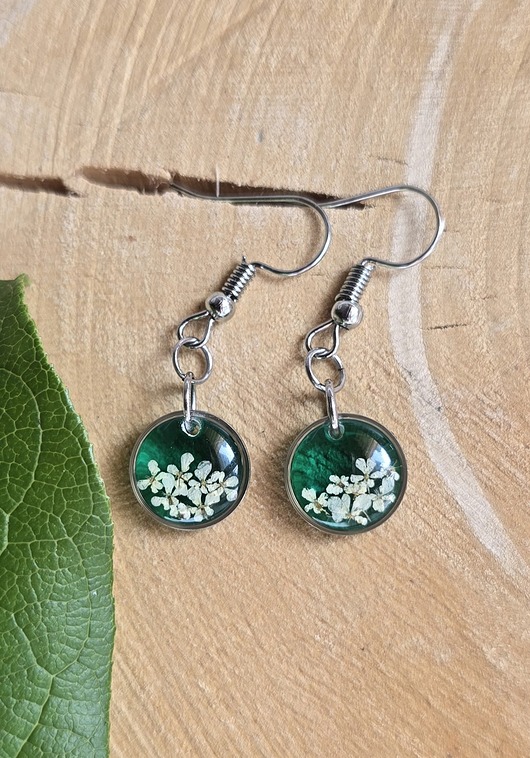 kolczyki z żywicy Wieczne kwiaty zielone kolczyki wiszące butelkowa zieleń
