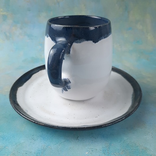 kubki Ręcznie wykonany kubek z talerzykiem F 100% handmade ceramika