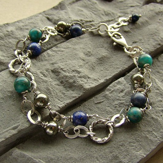Lapis, amazonit, piryt - bransoletka RayOfArt