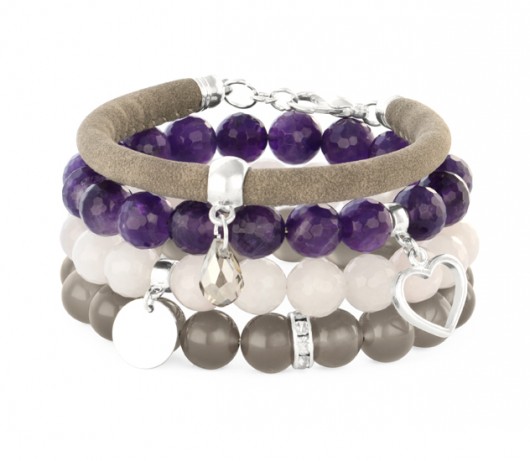 Agate, moon quartz, amethyst, eco leather set. Lavoga
