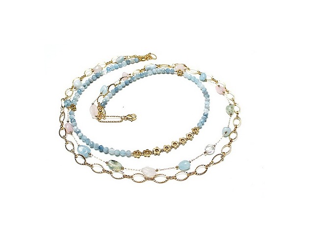korale Triple - Morganit, akwamaryny /naszyjnik/  - Szlachetna kolekcja