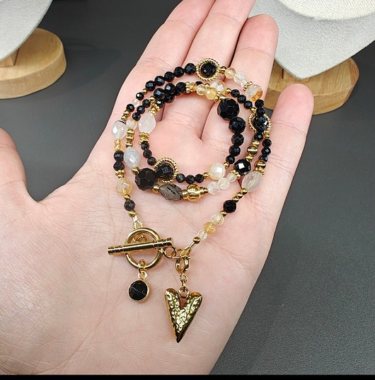 wisiory Turmalin cytryn kryształ i odpinane serce