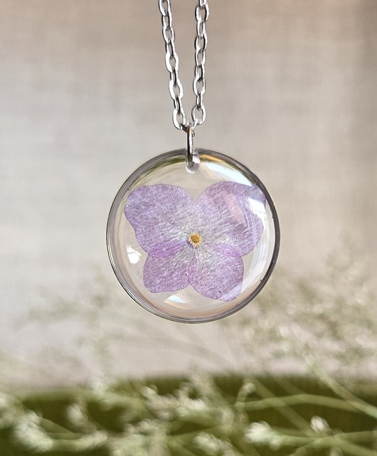 wisiory Wieczne kwiaty srebrny wisiorek hortensja fioletowa