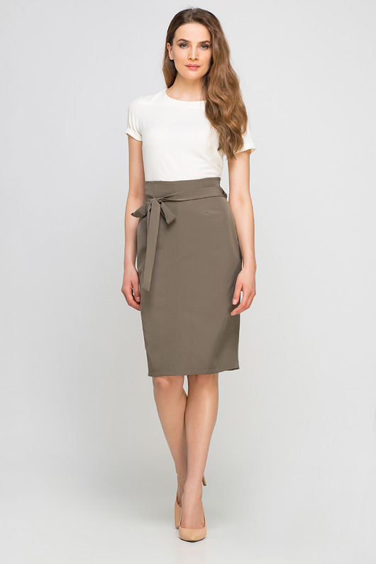 spódnice midi OŁÓWKOWA SPÓDNICA, SP115 khaki