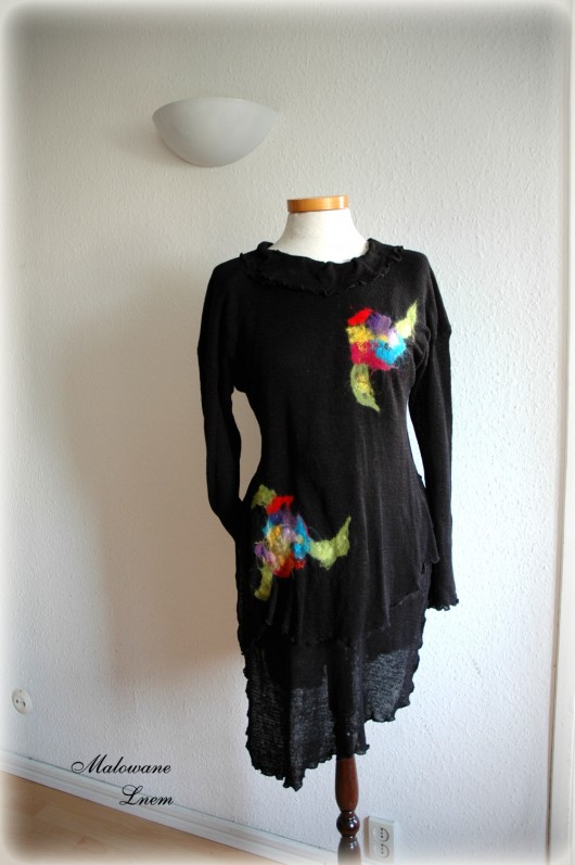  Black Asymmetrical Tunic malowane lnem