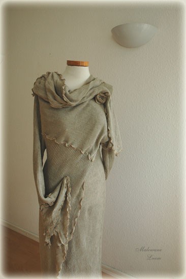 Grey Asymmetrical Cardigan Coat malowane lnem