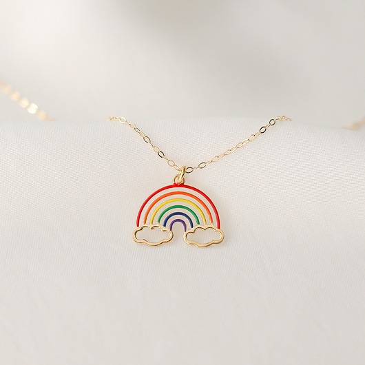 złote naszyjniki Naszyjnik z Tęczą, Kolorowa Emalia, Srebro lub 14k Gold Filled