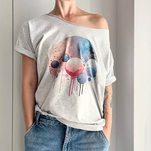 t-shirt damskie Banieczki różowe Szary Oversize