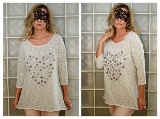 BLUZA SZARA SERCE GUZIKI - handmade - oversize Pudrowy Różowy