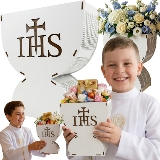 komunia - pozostałe Box Pudełko Słodycze KIELICH Prezent Pamiątka na Pierwszą Komunię Świętą