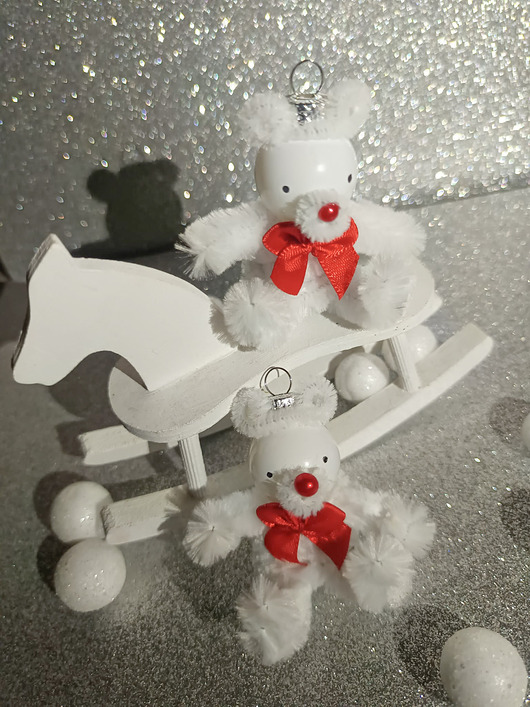 ozdoby choinkowe Zabawki choinkowe - misie polarne w stylu PRL, handmade, 2 szt.