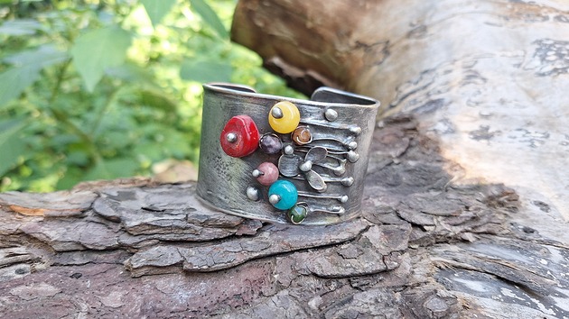 bransoletki wire wrapping Kwiaty późnego lata - bransoletka regulowana