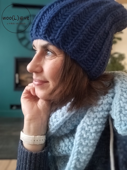 czapki damskie Wełniana czapka - ANGIELKA (ciemnoniebieski)