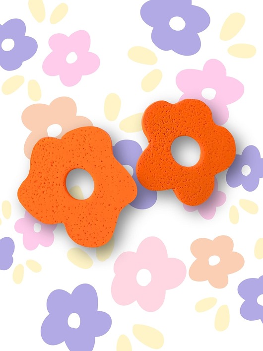 kolczyki z masy plastycznej Pomarańczowe kolczyki KWIATY