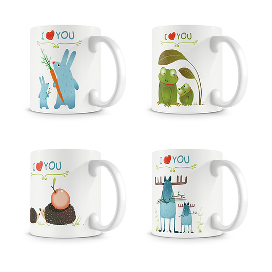 kubki Zestaw 4 leśnych kubków. i love you