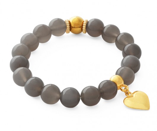 bransoletki z kamieni naturalnych Gray agate with heart pendant.