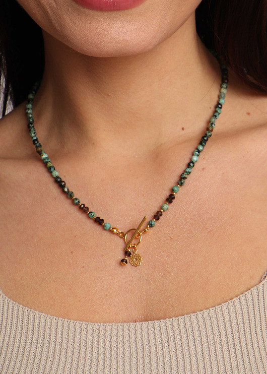 naszyjniki - inne Naszyjnik Turkus Afrykański i Kwarc Dymny Toggle z zawieszką