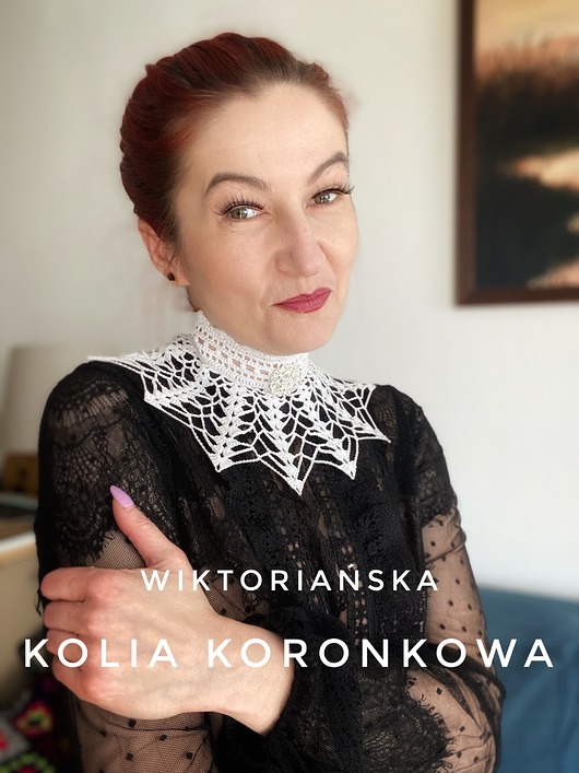 chokery Biała szydełkowa koronkowa wiktoriańska kolia z broszką z cyrkonii