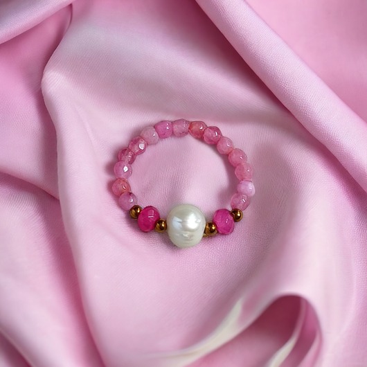 pierścionki elastyczne Pierścionek : PINK vol.2 : perła, agat, jadeit