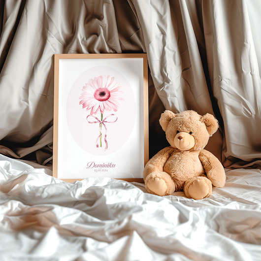 plakaty Plakat Personalizowany Różowy kwiat z imieniem dziecka
