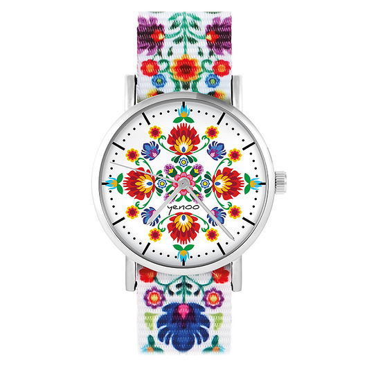 zegarki damskie Zegarek - Folkowa mandala - folk biały, nato