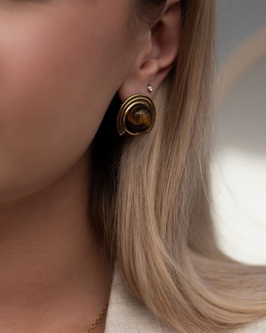 kolczyki pozłacane Złote kolczyki ze stali chirurgicznej premium tygrysie oko Paraiso Kleia