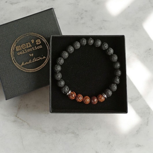 biżuteria męska Męska bransoletka : jaspis & lawa