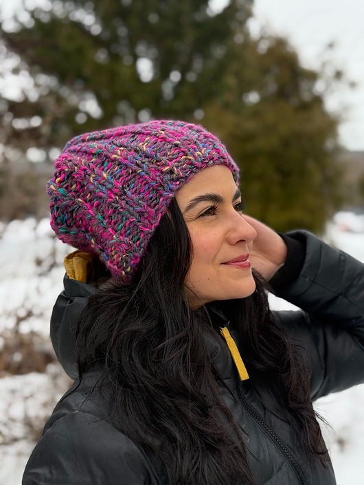 czapki damskie Kolorowa duża czapka beanie z wełną i alpaką